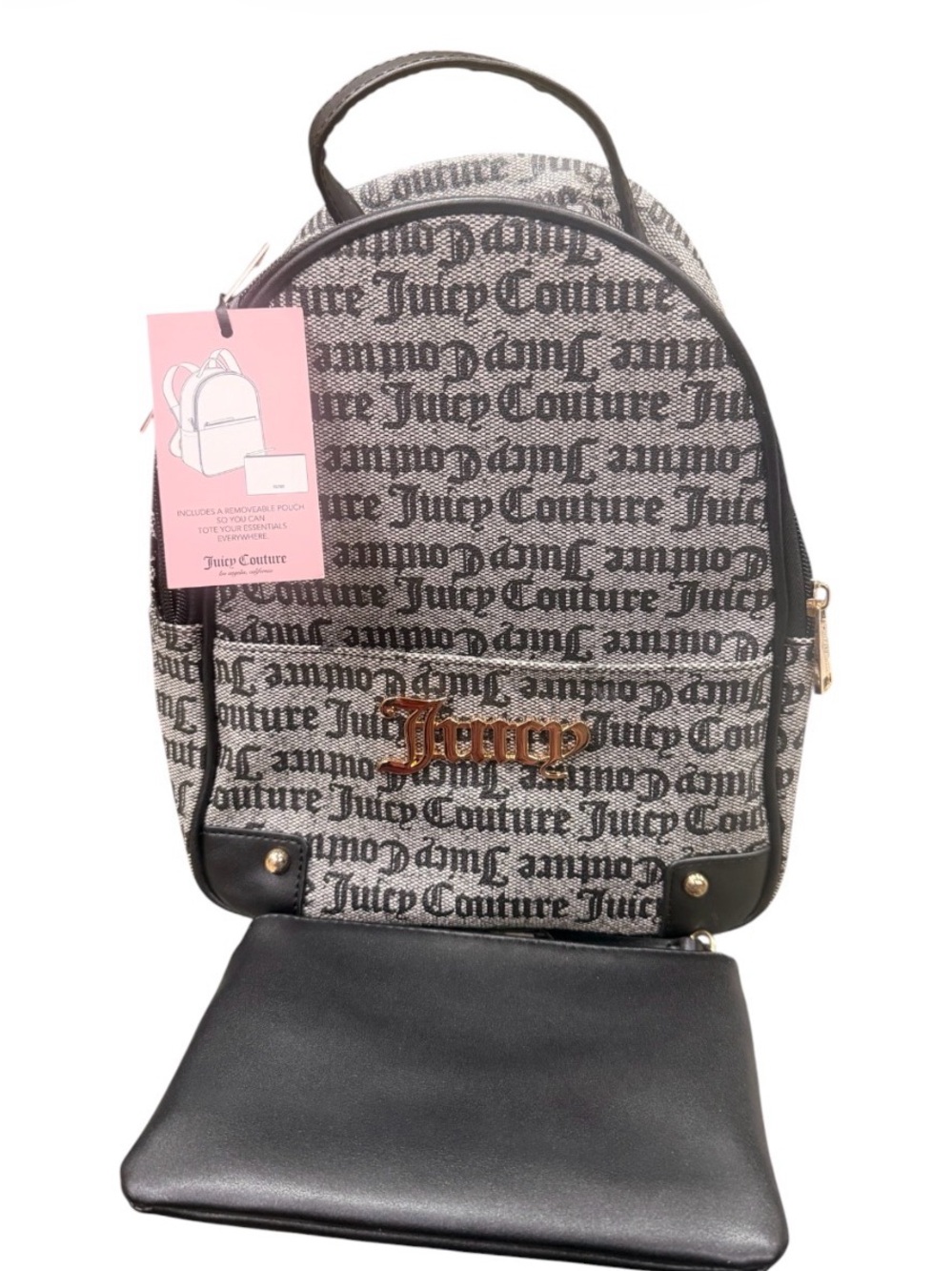 Juicy Couture Black & Gray Logo Mini Backpack with Pouch NWT